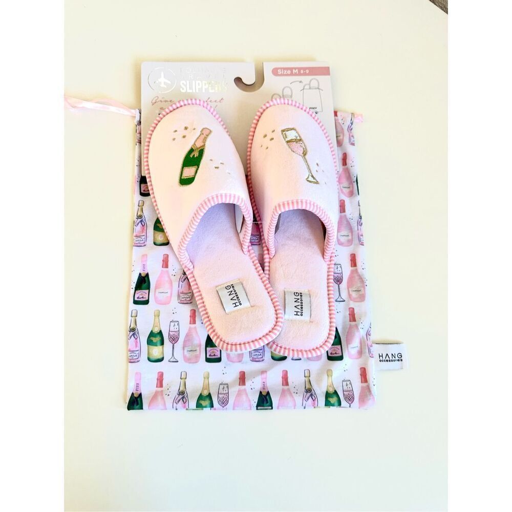 Champagne Lover’s Slipper And Pouch Set. Size large (10/11)
